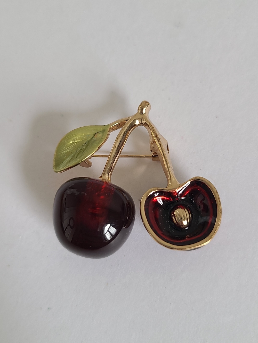 Cute Enamel Red Cherry Fruit Jewellery Summer Statement Brooch Pin